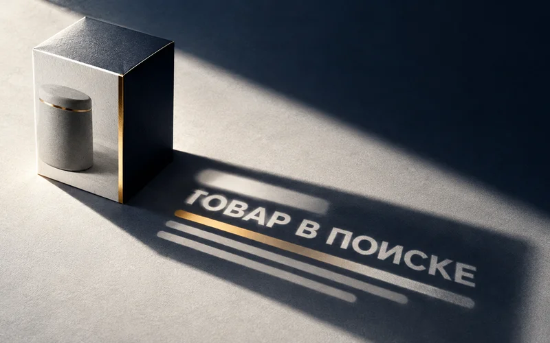 Товарная коробка отбрасывает тень в форме поисковой выдачи